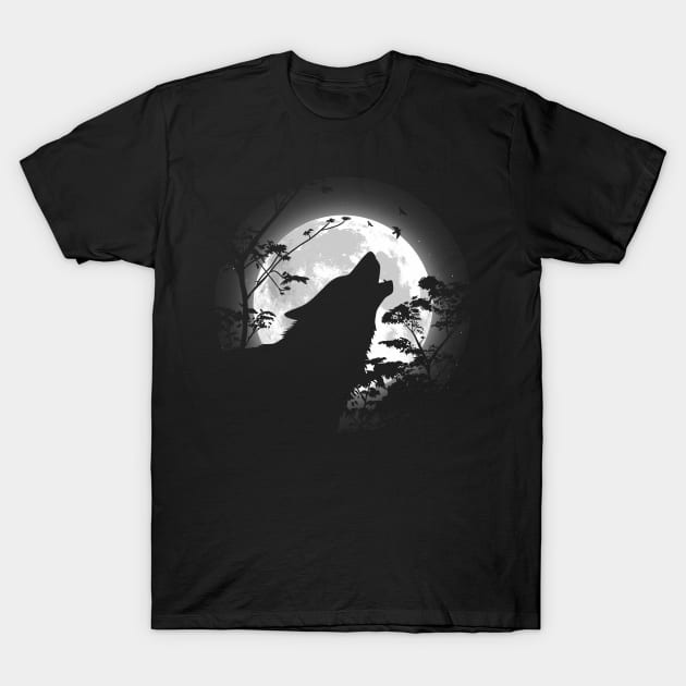 Howling wolf under the moon T-Shirt by albertocubatas